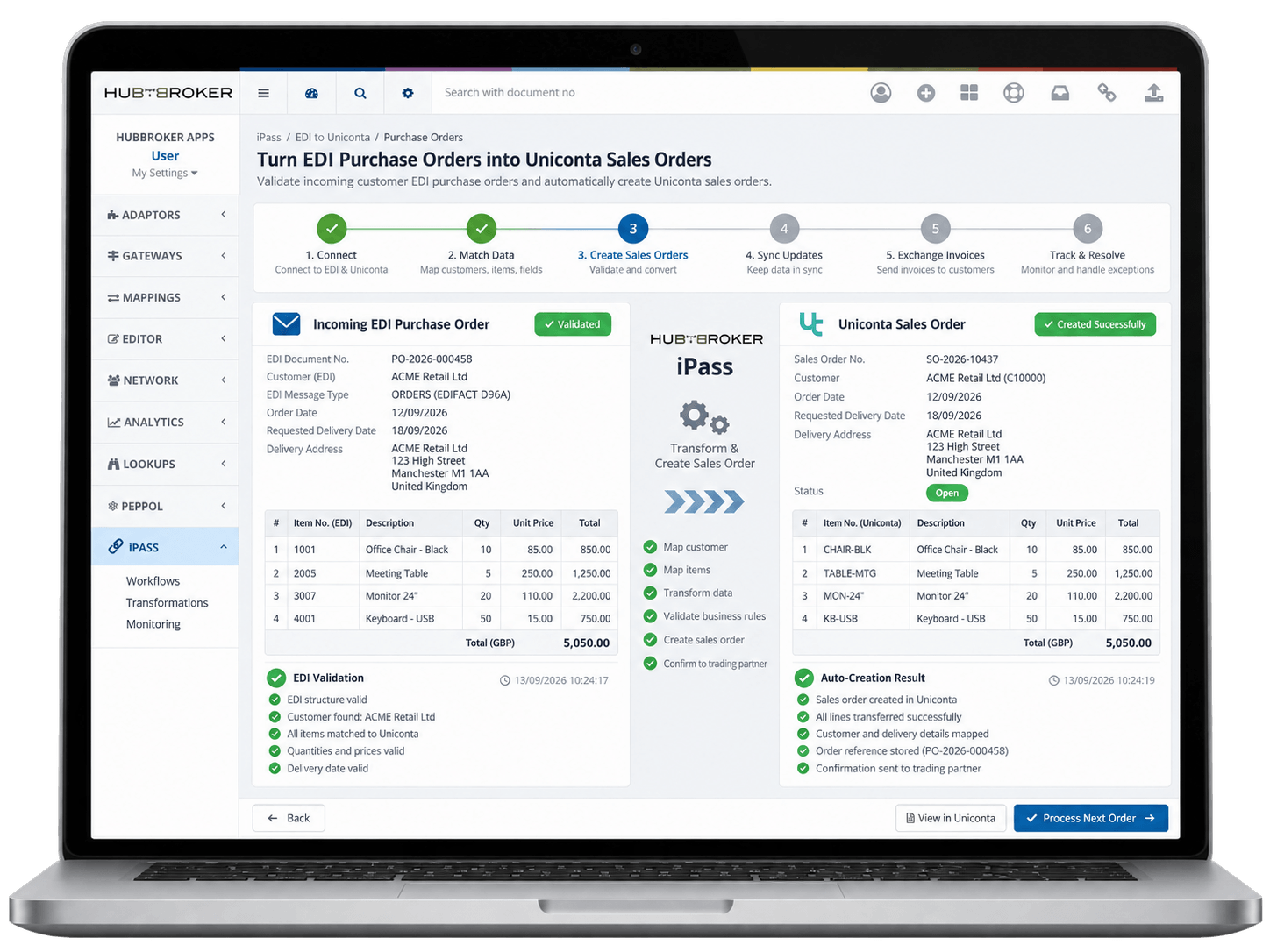 Turn EDI Purchase Orders into Uniconta Sales Orders